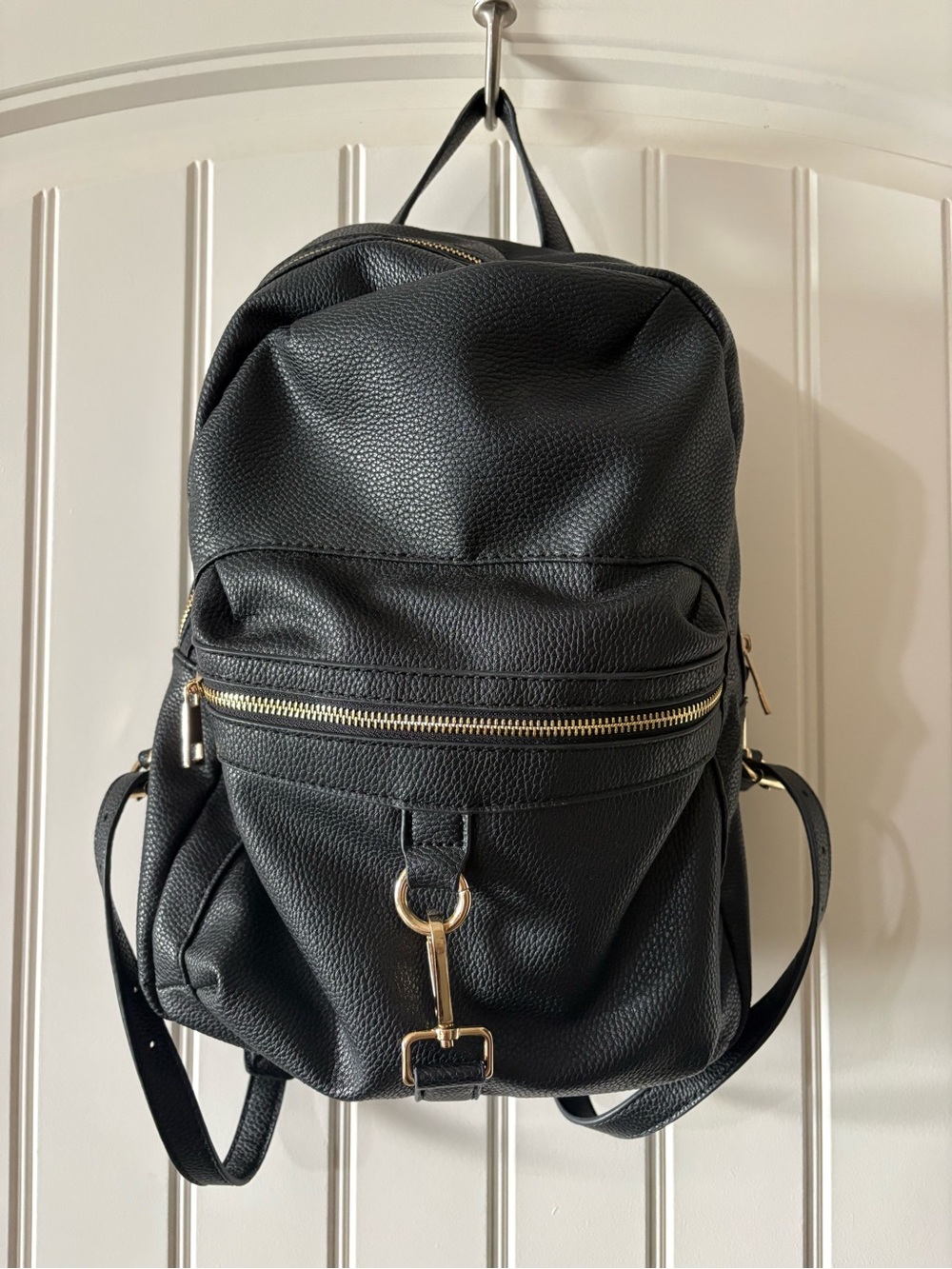 Black Faux Leather Backpack with Gold Hardware